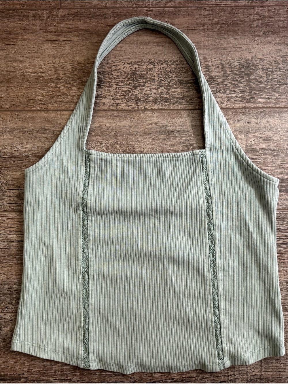 American Eagle Sage Green Ribbed Halter Crop Tank